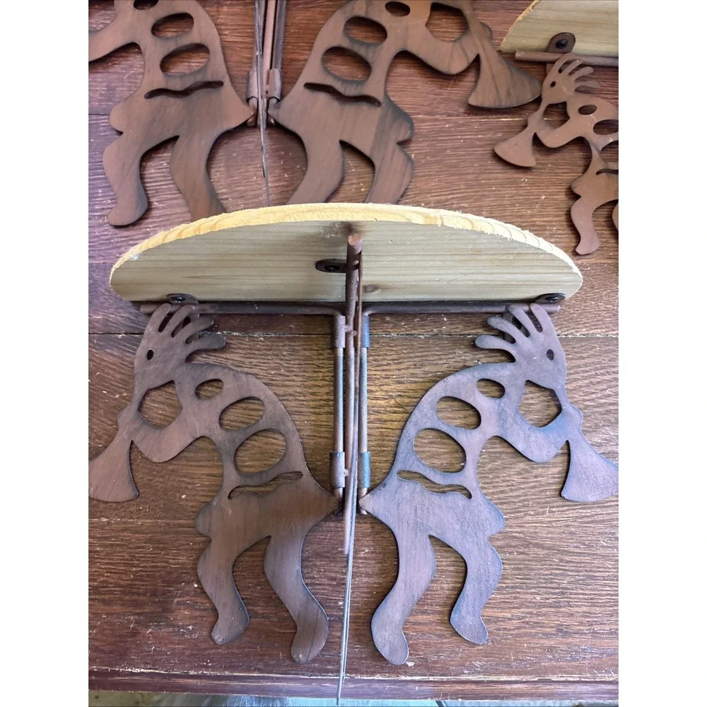 Vintage Set Of 3 Kokopelli Wood And Metal Shelf Half Moon Southwest 13